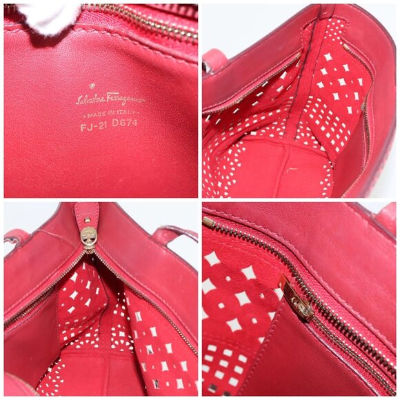 Salvatore Ferragamo Tote Bag Leather Red Gold Auth 102115 - Picture 15 of 16